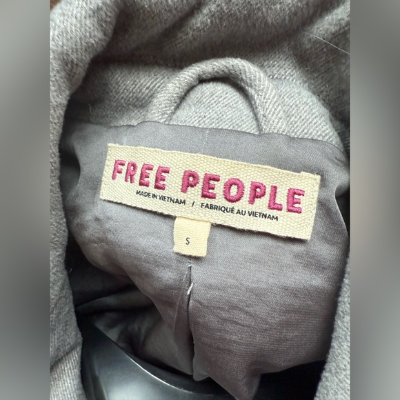 FREE-PEOPLE Gray Double-Breasted Women's Coat - Picture 3 of 6